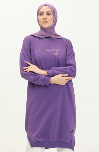 Letter Patterned Sports Tunic 2672-03 Purple 2672-03