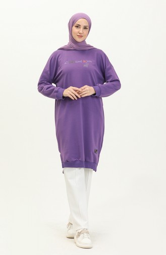 Letter Patterned Sports Tunic 2672-03 Purple 2672-03