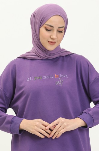 Letter Patterned Sports Tunic 2672-03 Purple 2672-03
