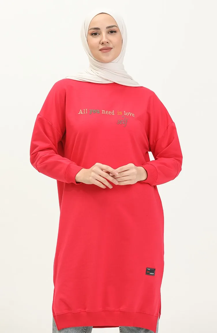 Tunic Letters Letter Print Sports Tunic 2672-04 Fuchsia 2672-04 | Sefamerve