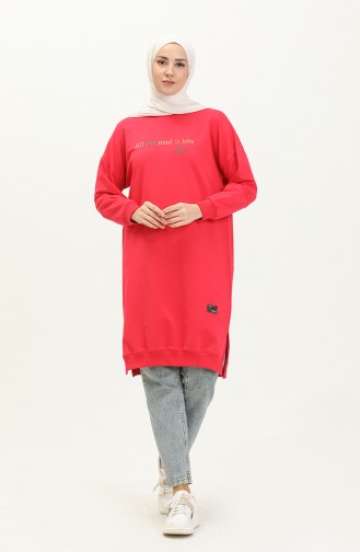 Letter Print Sports Tunic 2672-04 Fuchsia 2672-04