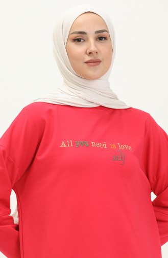 Letter Print Sports Tunic 2672-04 Fuchsia 2672-04