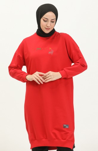 Letter Patterned Sports Tunic 2672-05 Red 2672-05