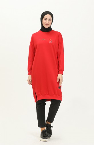 Letter Patterned Sports Tunic 2672-05 Red 2672-05