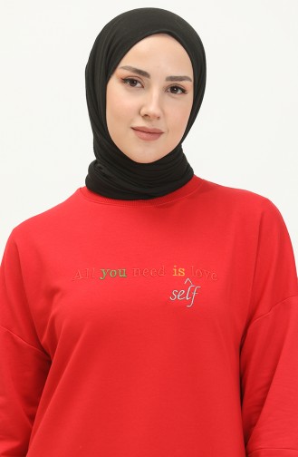 Letter Patterned Sports Tunic 2672-05 Red 2672-05