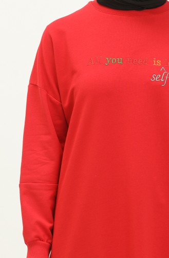 Letter Patterned Sports Tunic 2672-05 Red 2672-05