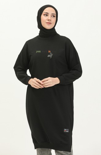 Letter Patterned Sports Tunic 2672-06 Black 2672-06