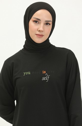 Letter Patterned Sports Tunic 2672-06 Black 2672-06
