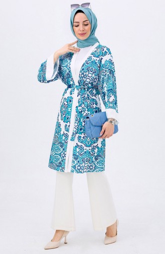 كيمونو منقوش بحزام 10164-01 أزرق 10164-01