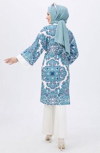 Patterned Belted Kimono 10164-01 Blue 10164-01
