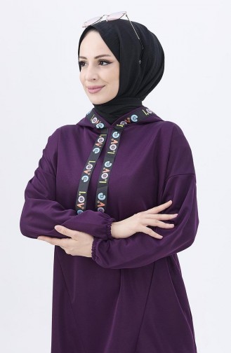 Kapüşonlu Tunik Pantolon İkili Takım 11056-06 Mor