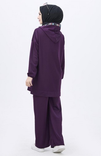Kapüşonlu Tunik Pantolon İkili Takım 11056-06 Mor