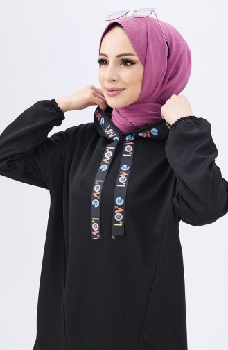 Kapüşonlu Tunik Pantolon İkili Takım 11056-07 Siyah