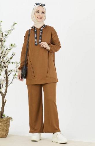 Kapüşonlu Tunik Pantolon İkili Takım 11056-08 Taba