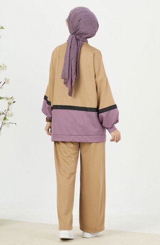 Color Block Tunic Pants Two Piece Suit 11059-03 Lilac 11059-03