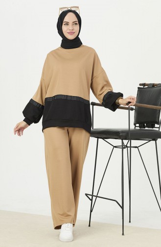 Color Block Tunic Pants Two Piece Suit 11059-04 Black 11059-04