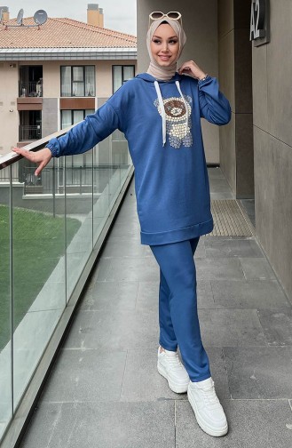 Printed Tunic Pants Two Piece Suit 11096-01 Indigo 11096-01