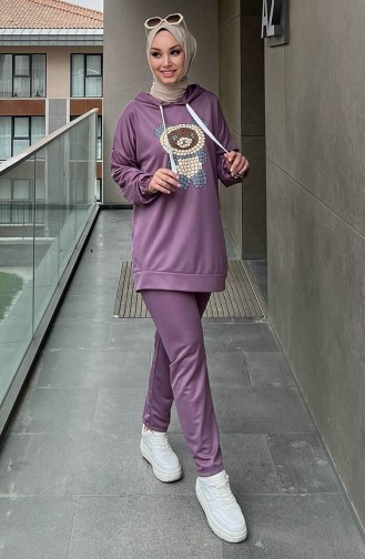 Printed Tunic Pants Two Piece Suit 11096-03 Lilac 11096-03
