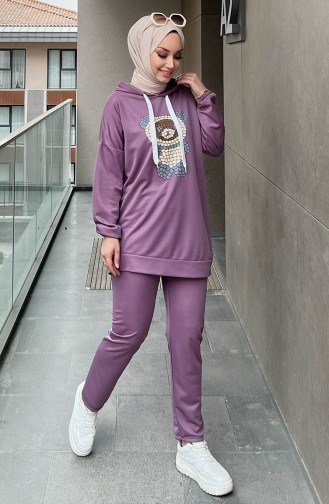 Printed Tunic Pants Two Piece Suit 11096-03 Lilac 11096-03