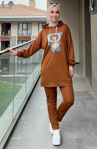 Printed Tunic Pants Two Piece Suit 11096-04 Tan 11096-04