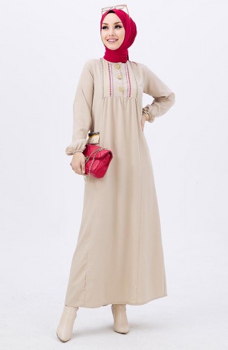 Robe Brodée à Poche 10317-01 Beige 10317-01