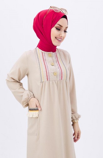 Robe Brodée à Poche 10317-01 Beige 10317-01