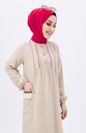 Embroidered Pocket Dress 10317-01 Beige 10317-01