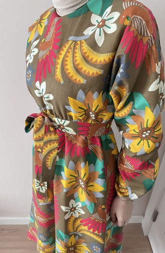 Robe Ceinturée à Motifs 11063-01 Brun 11063-01