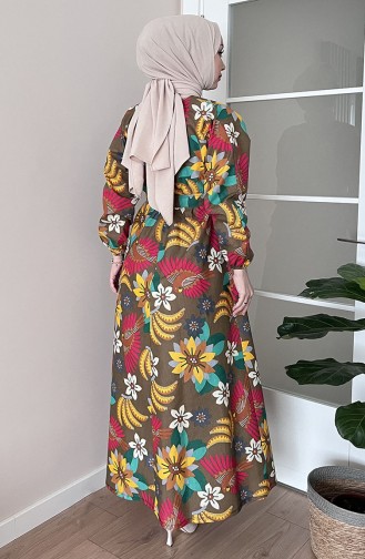 Robe Ceinturée à Motifs 11063-01 Brun 11063-01