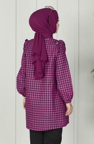 Houndstooth Pattern Ruffled Tunic 11076-01 Fuchsia 11076-01