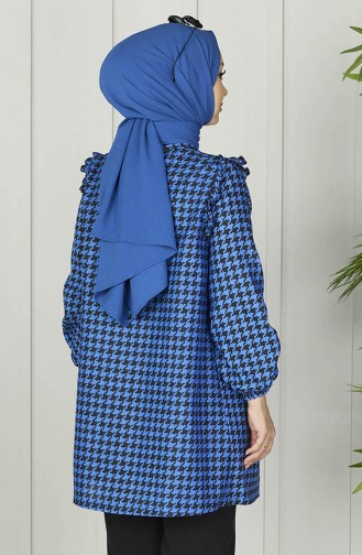 Houndstooth Pattern Ruffled Tunic 11076-02 Blue 11076-02