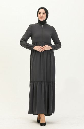 Shirred Detail Abaya 5042-06 Gray 5042-06