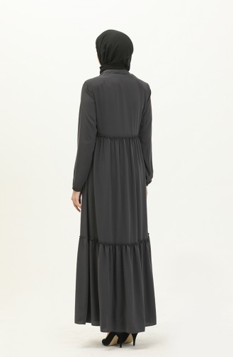 Shirred Detail Abaya 5042-06 Gray 5042-06