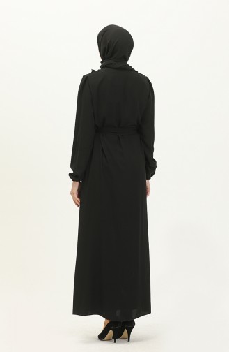 Frilly Belted Abaya 3017-01 Black 3017-01