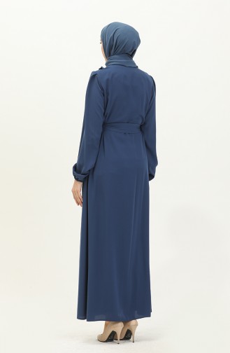 Frilly Belted Abaya 3017-02 Indigo 3017-02