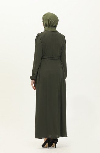 Abaya Ceinturée à Froufrous 3017-03 Khaki 3017-03