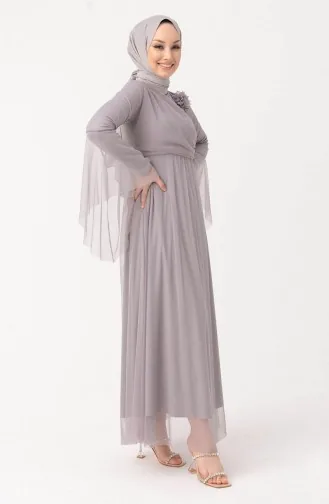 Abendkleid mit Blumenapplikationen aus Tüll 10304-01 Grau 10304-01