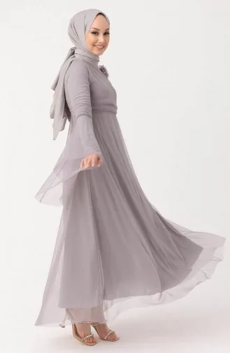 Abendkleid mit Blumenapplikationen aus Tüll 10304-01 Grau 10304-01
