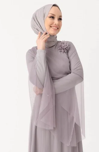 Abendkleid mit Blumenapplikationen aus Tüll 10304-01 Grau 10304-01