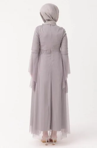 Abendkleid mit Blumenapplikationen aus Tüll 10304-01 Grau 10304-01