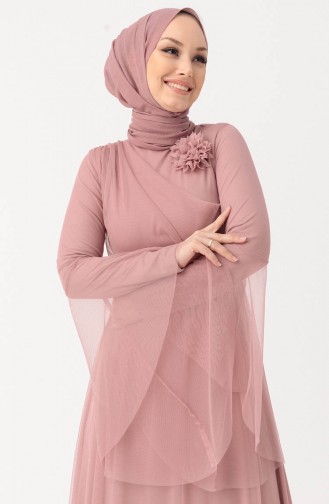 Abendkleid aus Tüll mit Blumenapplikationen 10304-03 Puder 10304-03