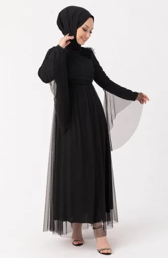 Abendkleid mit Blumenapplikationen aus Tüll 10304-04 Schwarz 10304-04