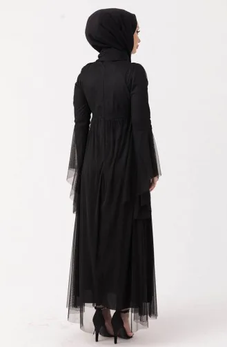 Abendkleid mit Blumenapplikationen aus Tüll 10304-04 Schwarz 10304-04