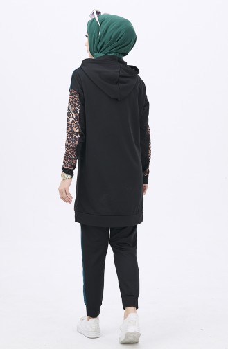 Leopar Desenli Tunik Pantolon İkili Takım 11182-05 Zümrüt Yeşili