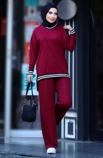 Slit Detailed Two Piece Suit 11321-01 Claret Red 11321-01