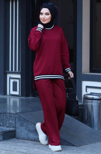 Slit Detailed Two Piece Suit 11321-01 Claret Red 11321-01