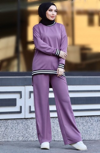 Yırtmaçlı Tunik Pantolon İkili Takım 11321-02 Lila