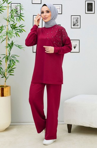Stone Embroidered Two Piece Suit 11333-01 Claret Red 11333-01