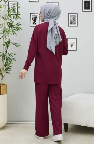Stone Embroidered Two Piece Suit 11333-01 Claret Red 11333-01