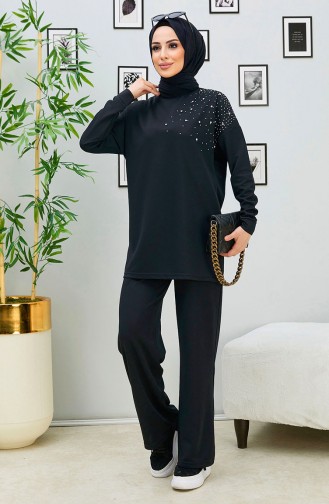 Stone Embroidered Two Piece Suit 11333-03 Black 11333-03